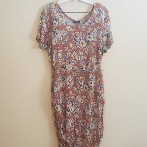 Floral tan maternity dress
